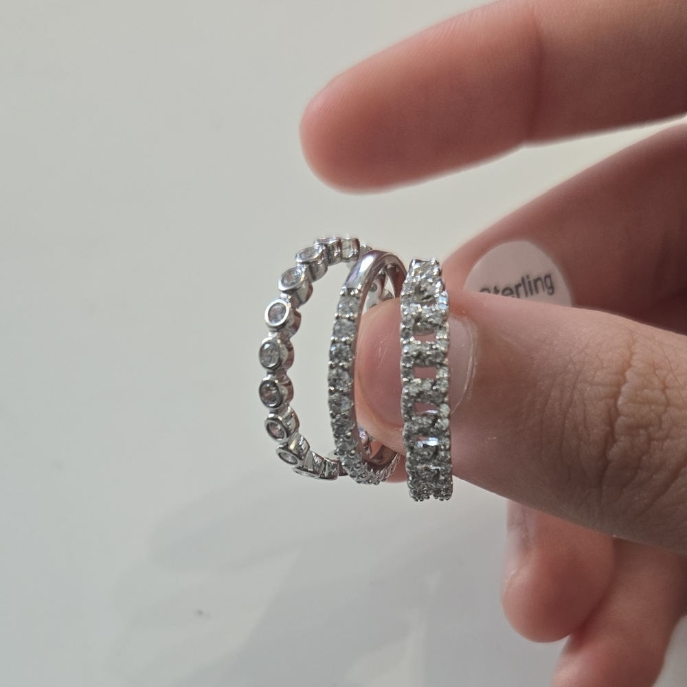 Sterling Silver 925 Crystal Ring Trio